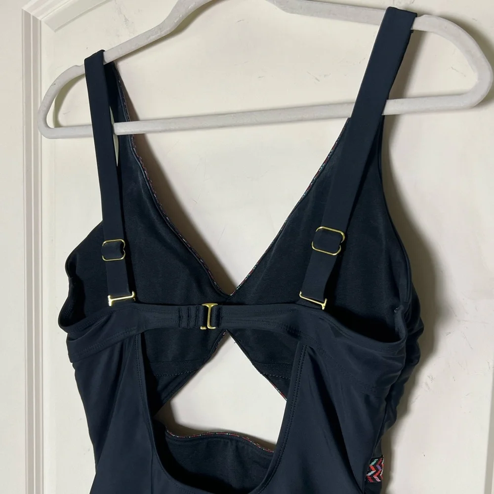 Xhilaration Black Cut Out One Piece Swimsuit Boho Embroidered Monokini L